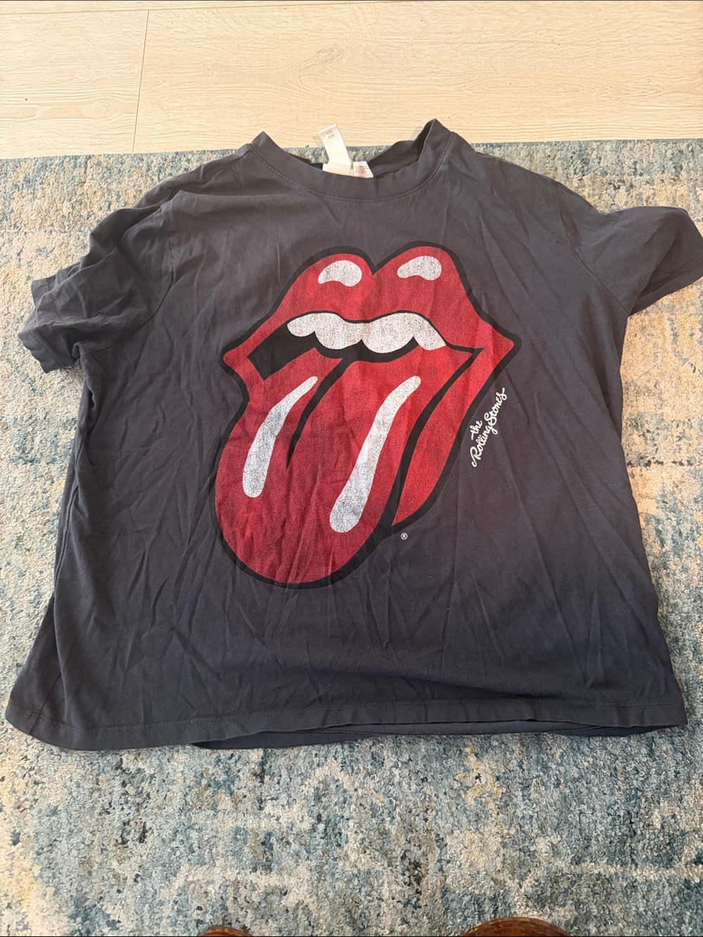 H&M Black Tee with Red & White Tongue Graphic